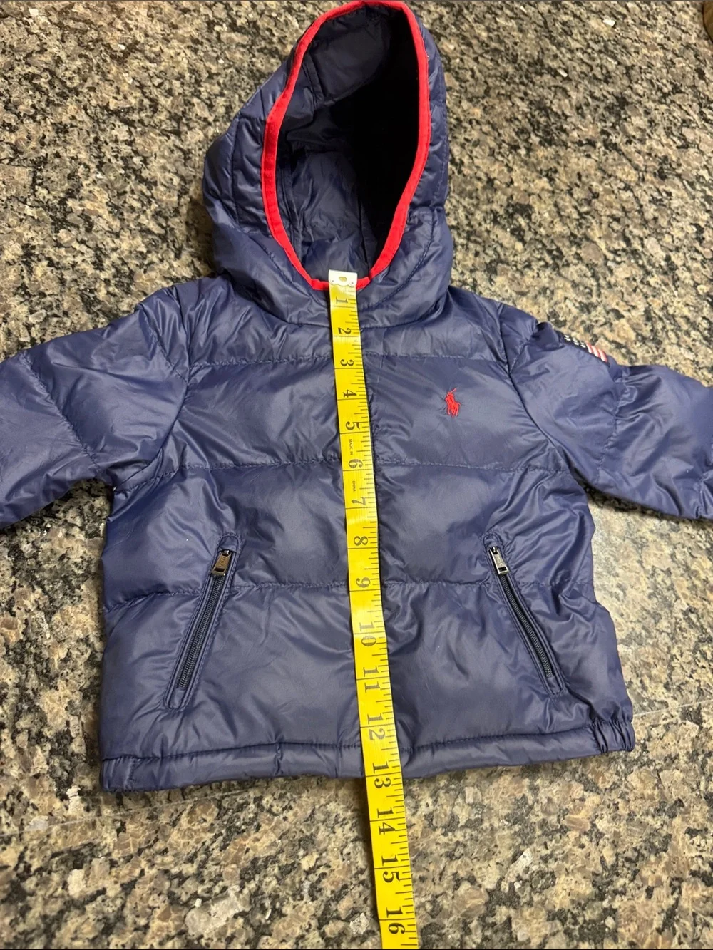 Ralph Lauren Navy Puffer Jacket with Red Accents EUC 18 months